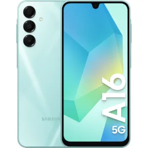 Samsung Galaxy A16 5G smartphone with dual cameras, large display, and long-lasting battery
